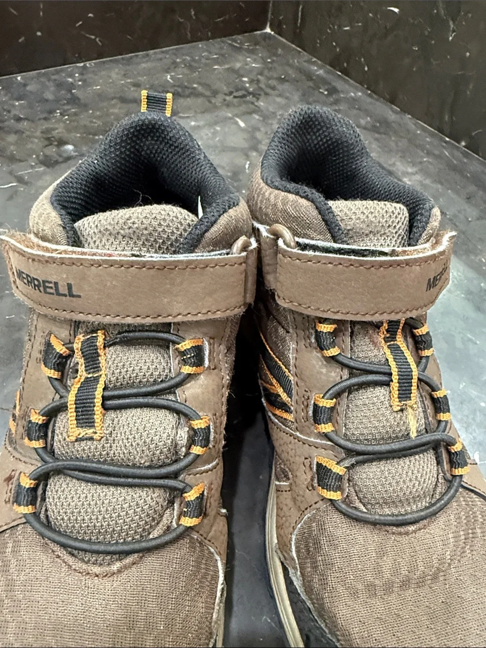 Boys Merrell Brown and Orange Kids Trail Sneakers/Ankle Hikers -2M